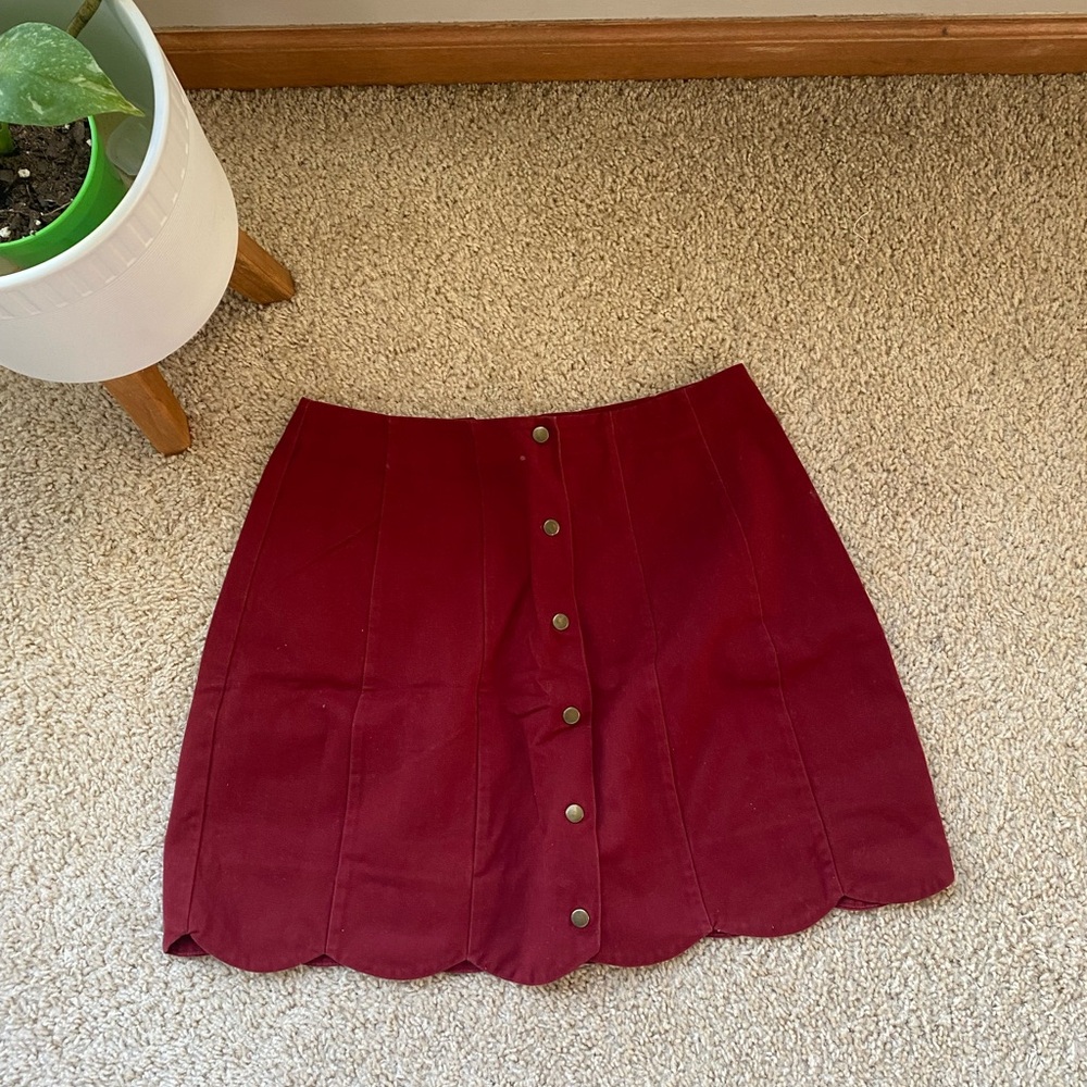 Soprano Burgundy Mini Skirt with Button Detail